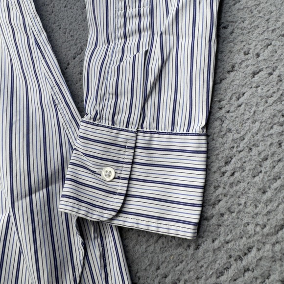 Frank & Eileen Shirt Womens Small White Striped High Low Hem Button Greyson - Picture 6 of 9